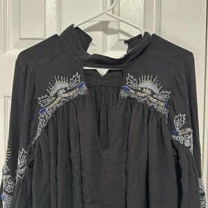Free People Black Pleated Embellished Tunic